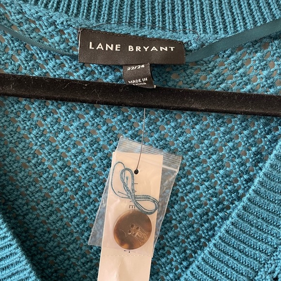 Lane Bryant teal blue button up crochet v neck t shirt sweater blouse - Picture 2 of 3
